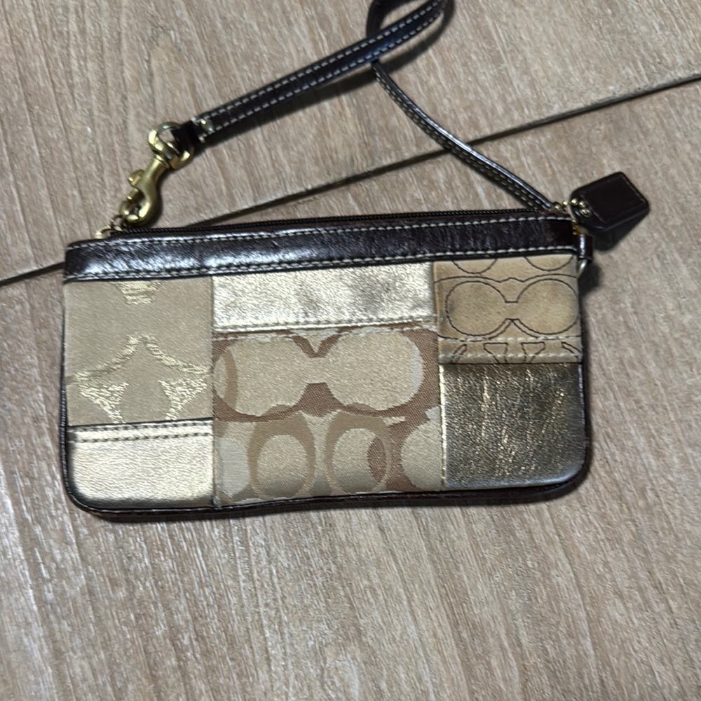 Vintage Coach Gold and Brown Clutch wristlet with Signature Monogram